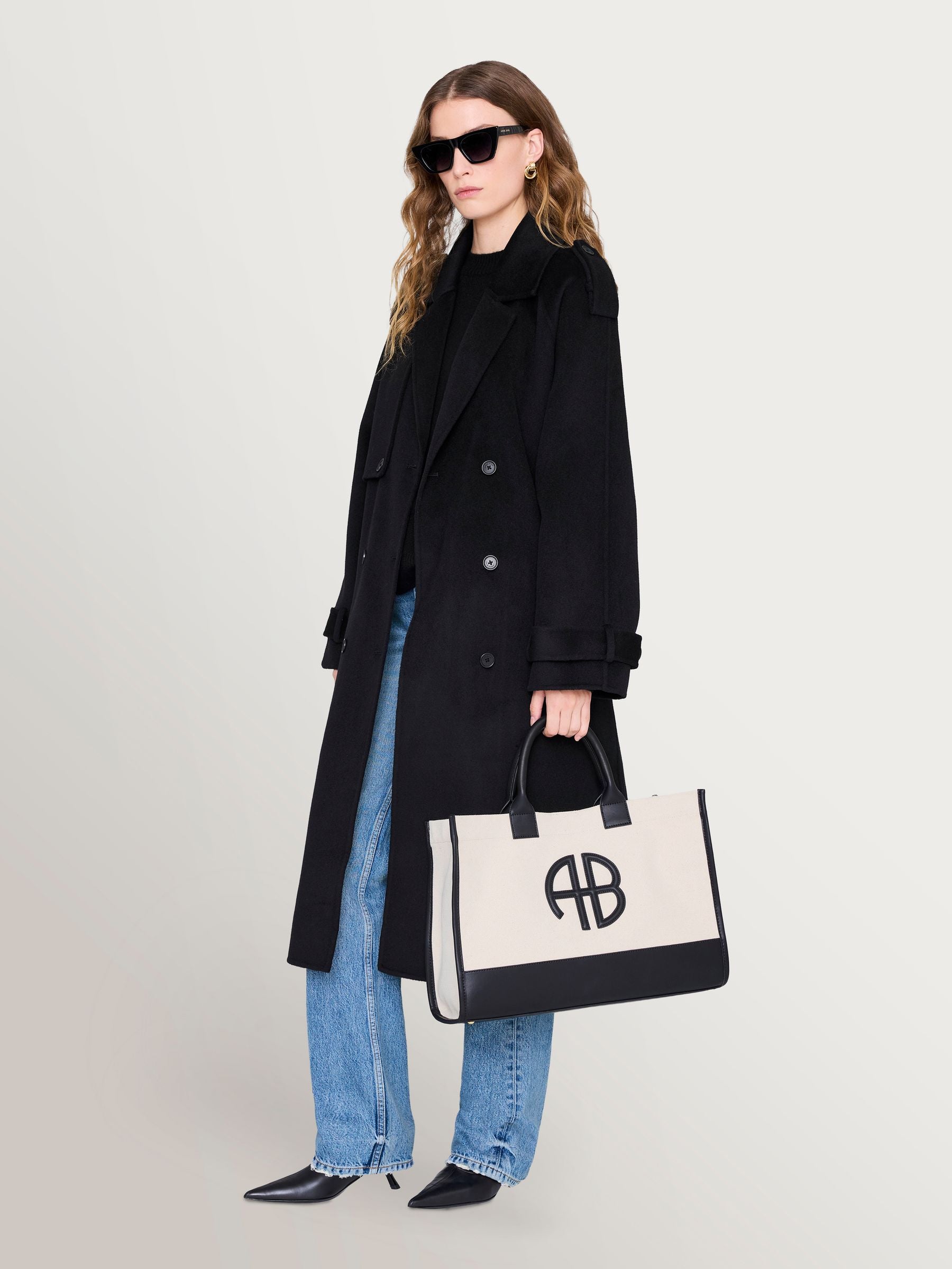 ANINE BING white canvas medium Lara tote (British brand)