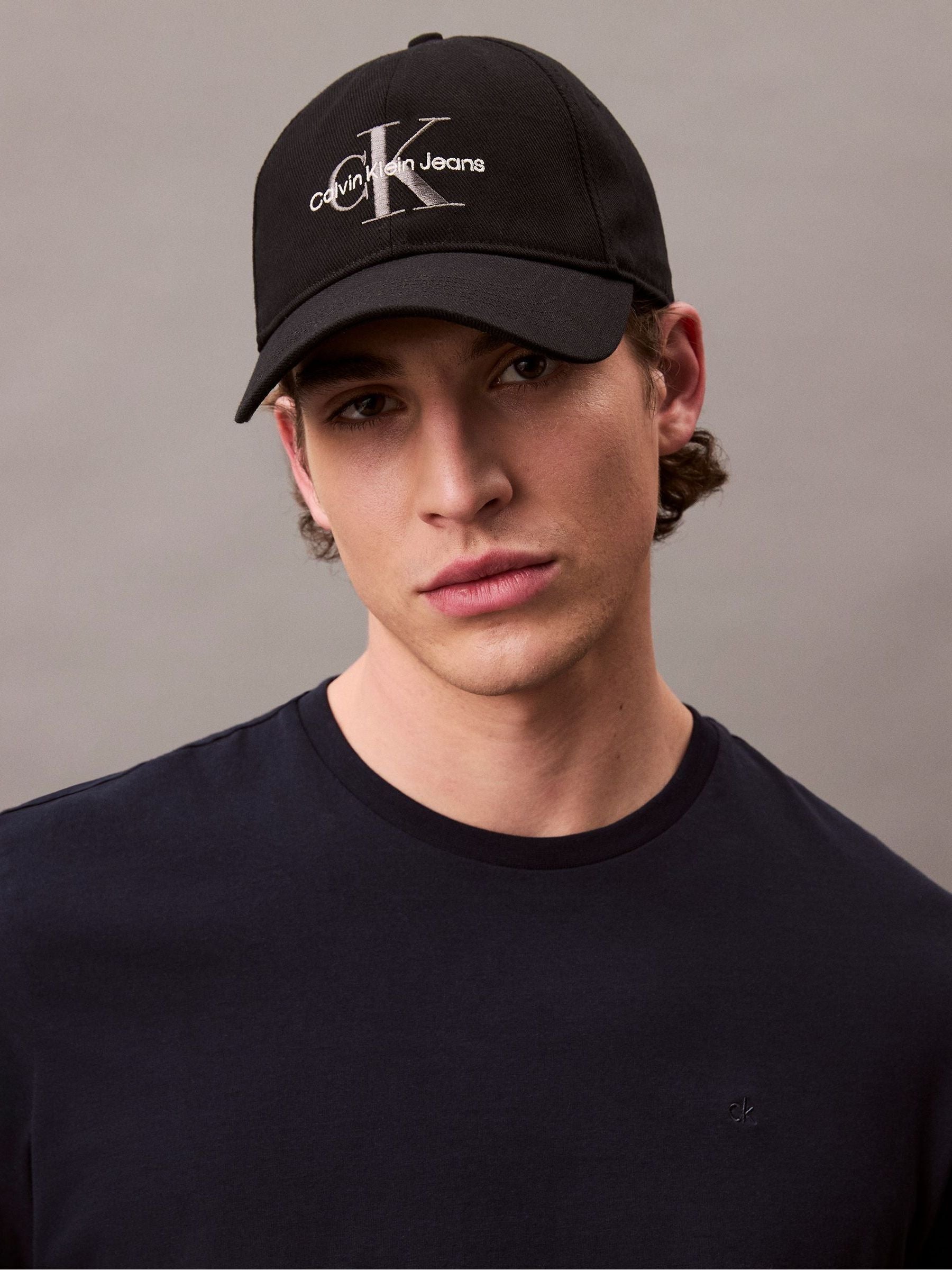 Calvin Klein black embroidered monogram logo baseball cap, UK version