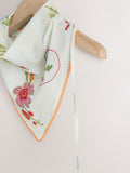 Cream floral triangle headscarf with cross-stitch detail, UK version