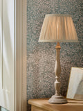 Grey Ashbury table lamp with beige base and pleated ivory shade, UK version