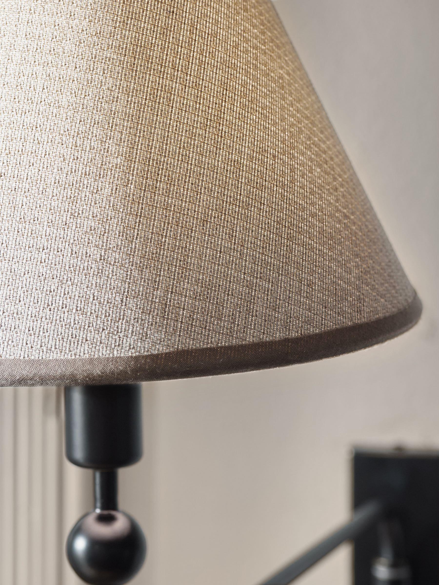 Staverton black rechargeable wall light with fabric shade, imported from the UK