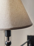Staverton black rechargeable wall light with fabric shade, imported from the UK