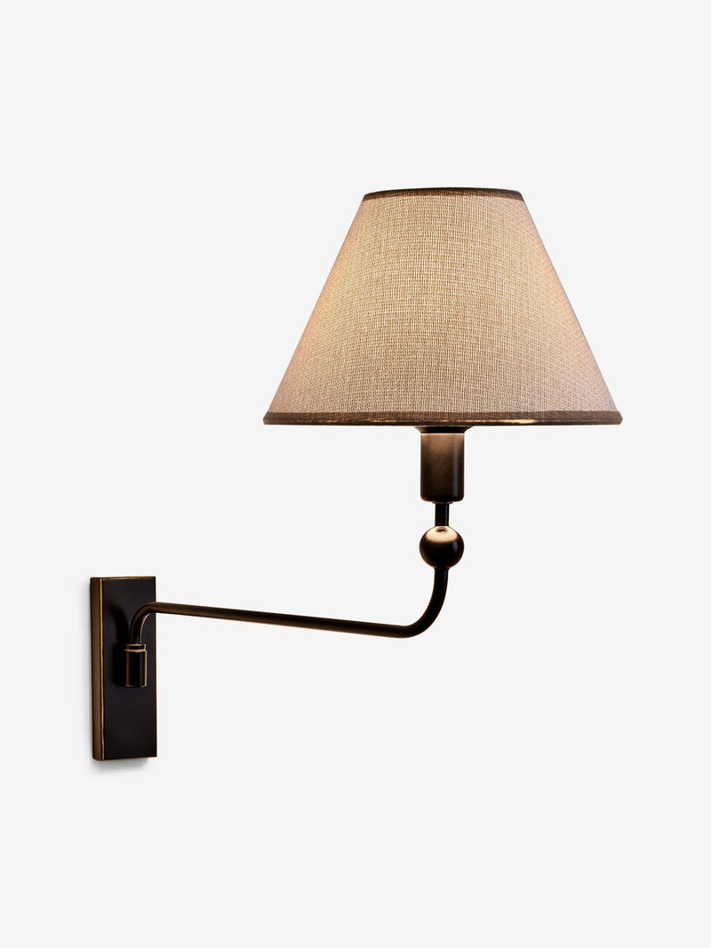 Staverton black rechargeable wall light with fabric shade, imported from the UK