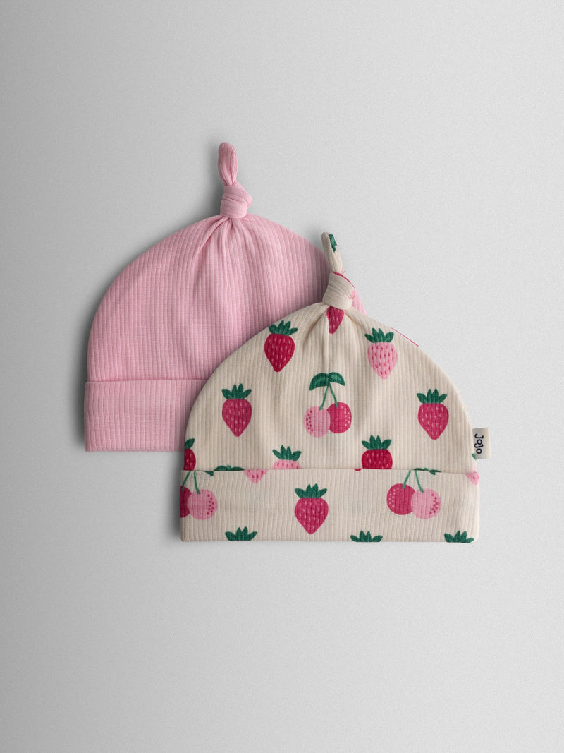 JoJo Maman Bébé pink strawberry 2-pack hats (British brand)