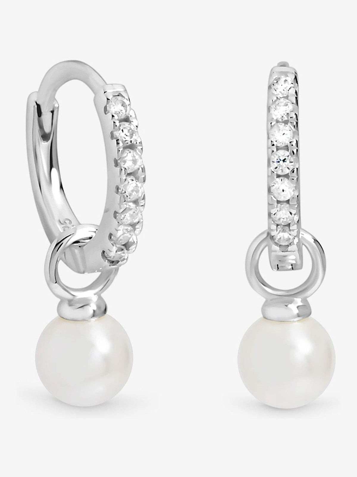 Sterling Silver Cubic Zirconia Pave Pearl Hoop Earrings 18mm