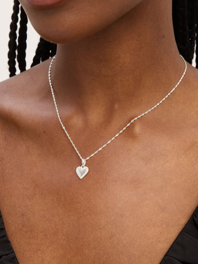 Next Sterling Silver Heart Pendant Necklace with Cubic Zirconia Pave and Lobster Clasp- Buy online at McGrocer