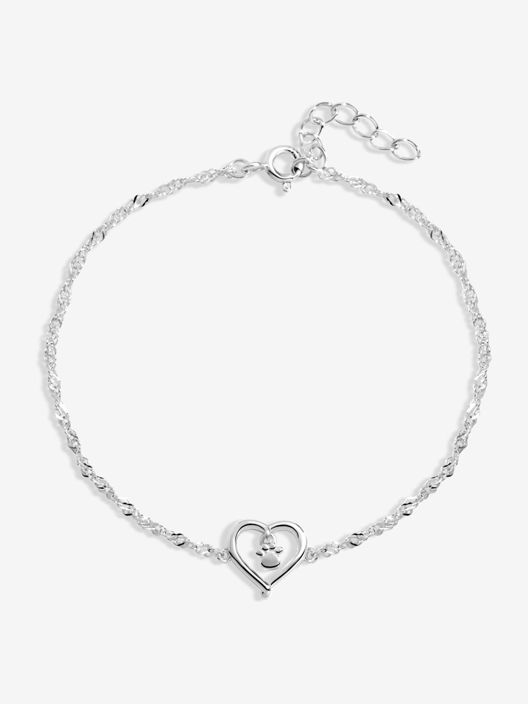 Sterling Silver Paw Print Bracelet with Lobster Clasp, 177mm Length, 6mm Width
