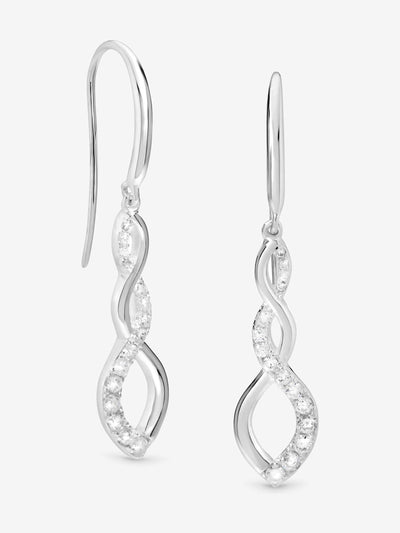 Boucles d'oreilles pendantes crochet de pêche infini en argent sterling 925 avec zircone cubique
