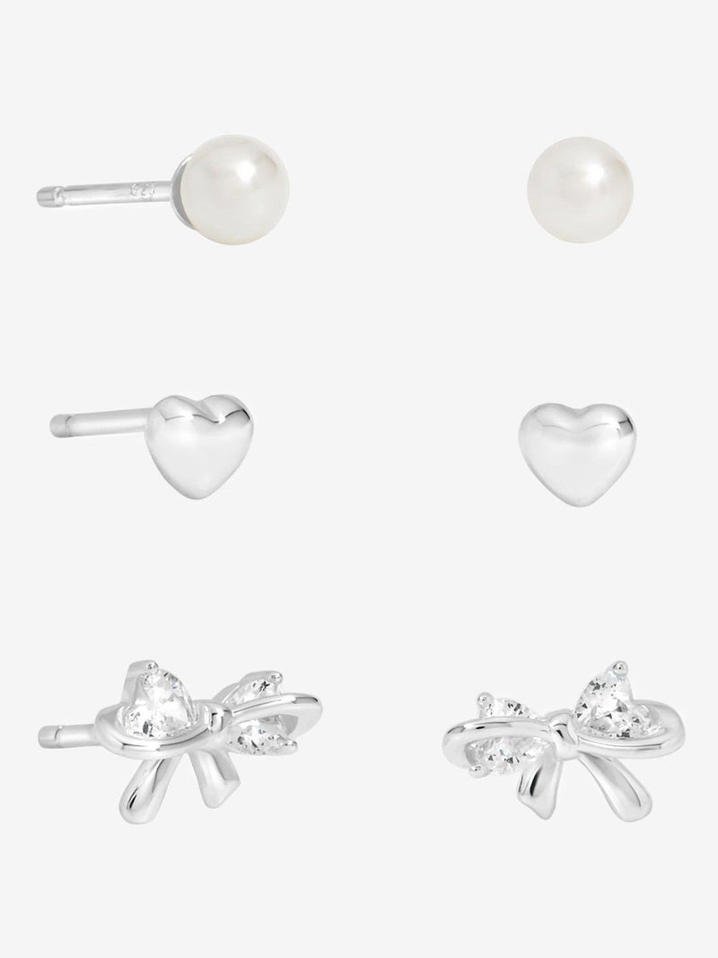 Simply Silver Sterling Silver 925 Pearl Bow Earrings 3 Pack
