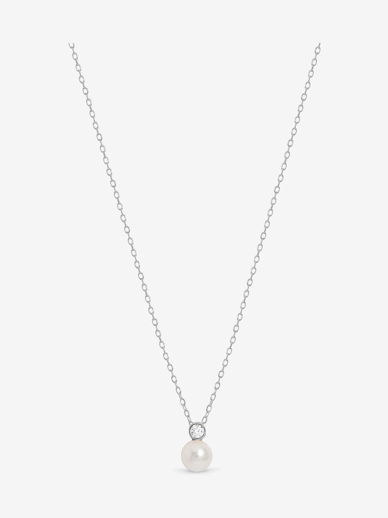 Sterling Silver Cubic Zirconia Bezel Pearl Drop Pendant, 14mm Length