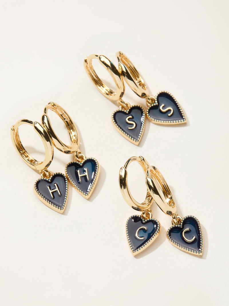 FatFace Navy alphabet heart earrings, brass and zinc alloy, UK version