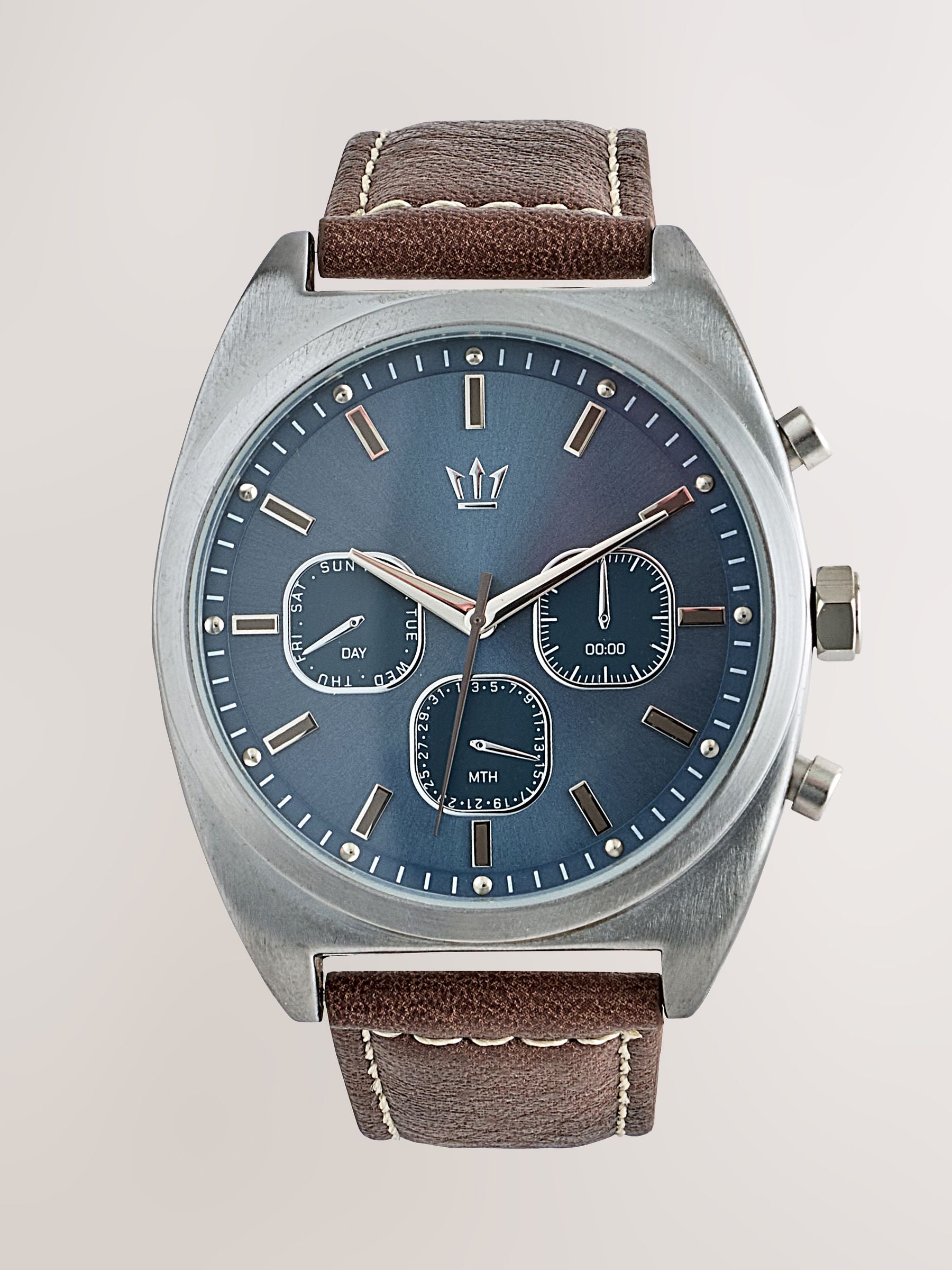 Brown strap watch powder blue face - British product