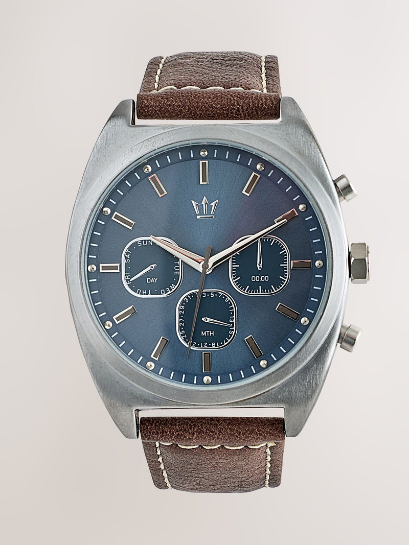 Brown strap watch powder blue face - British product