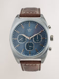 Brown strap watch powder blue face - British product