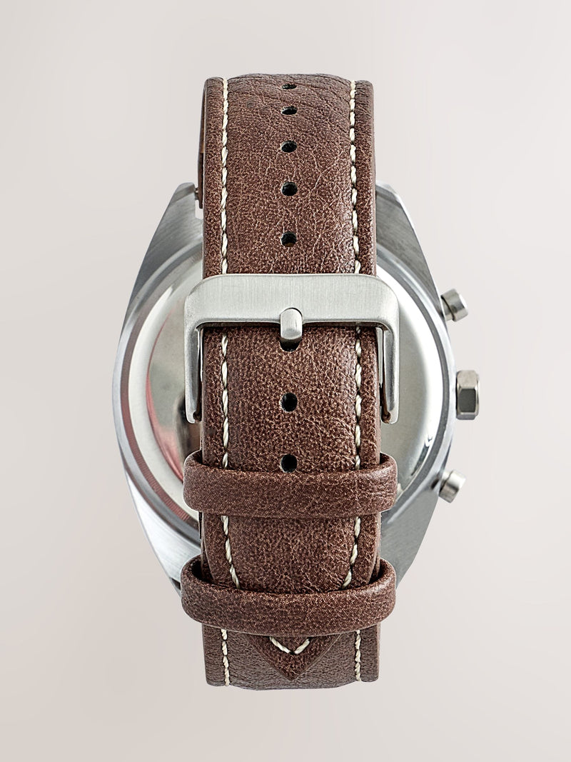 Brown strap watch powder blue face - British product