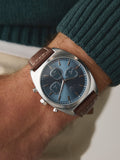 Brown strap watch powder blue face - British product