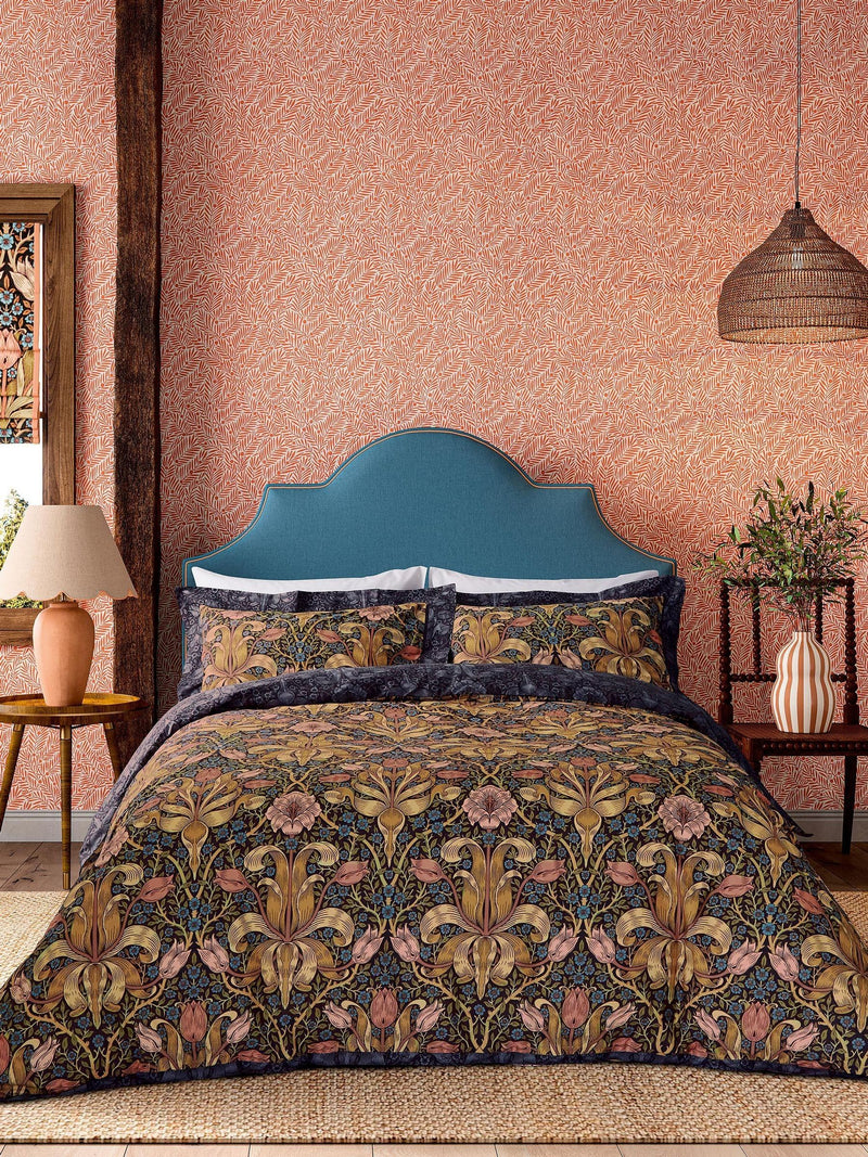 Morris & Co Navy Spring Thicket duvet set, imported from the UK