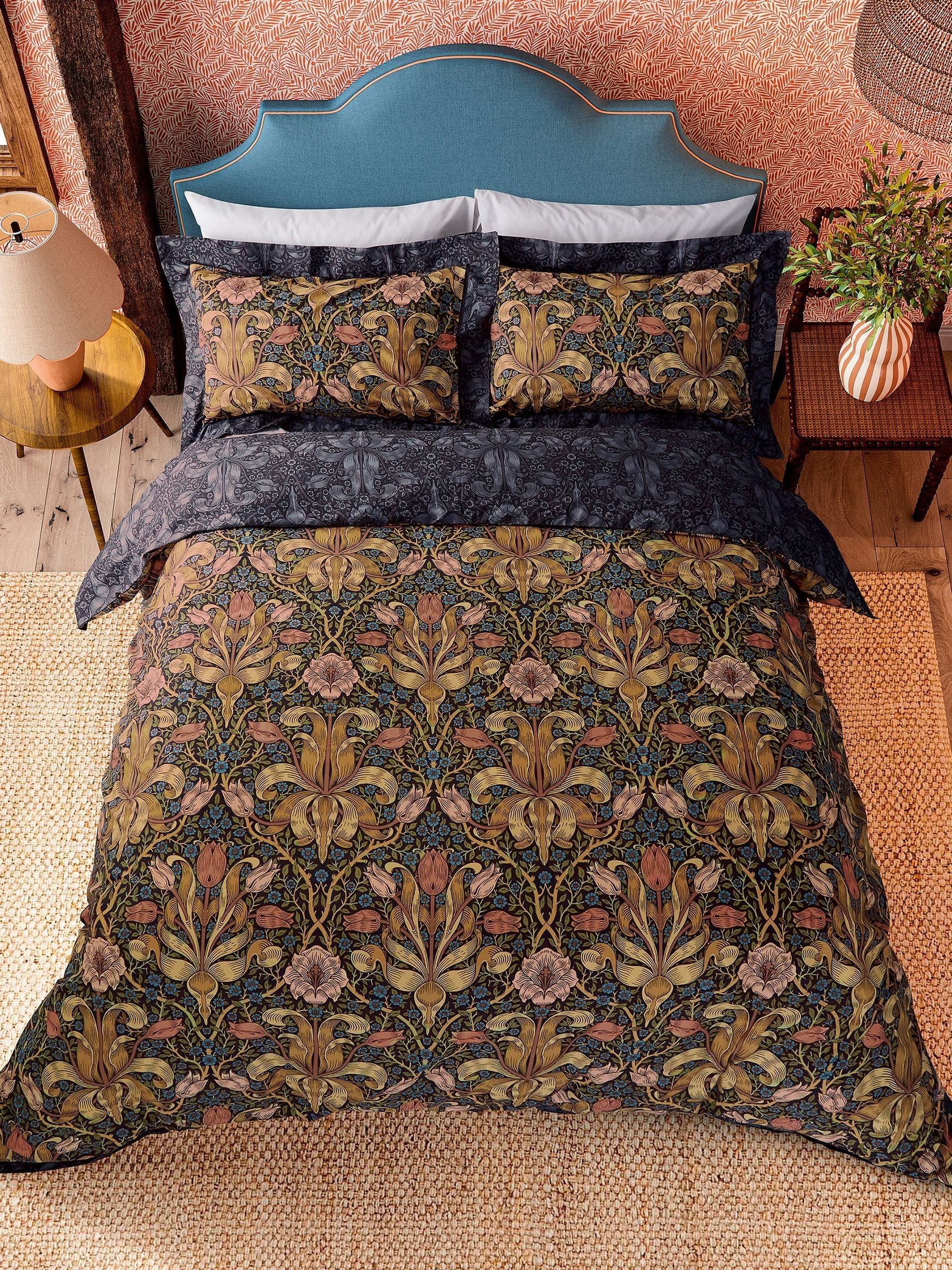 Morris & Co Navy Spring Thicket duvet set, imported from the UK