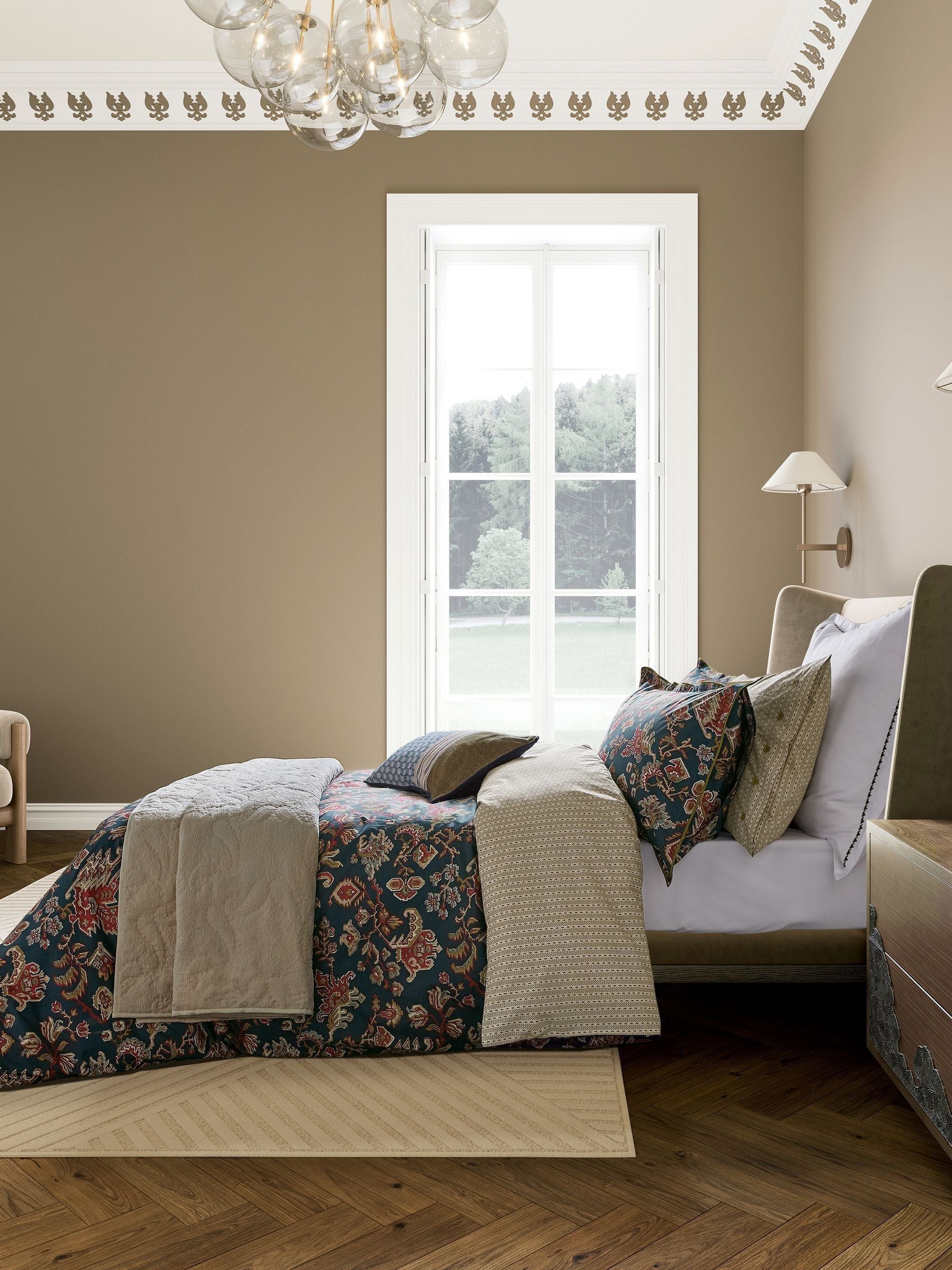 Bedeck of Belfast deep teal tan Avero cushion (British brand)