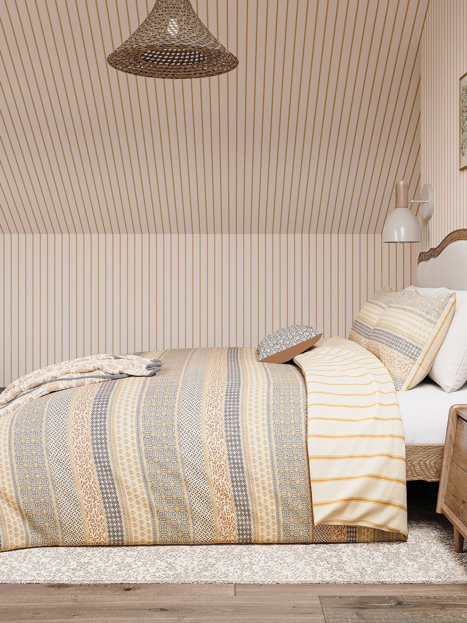Helena Springfield Graphite Copper Folk Stripe duvet set, UK version