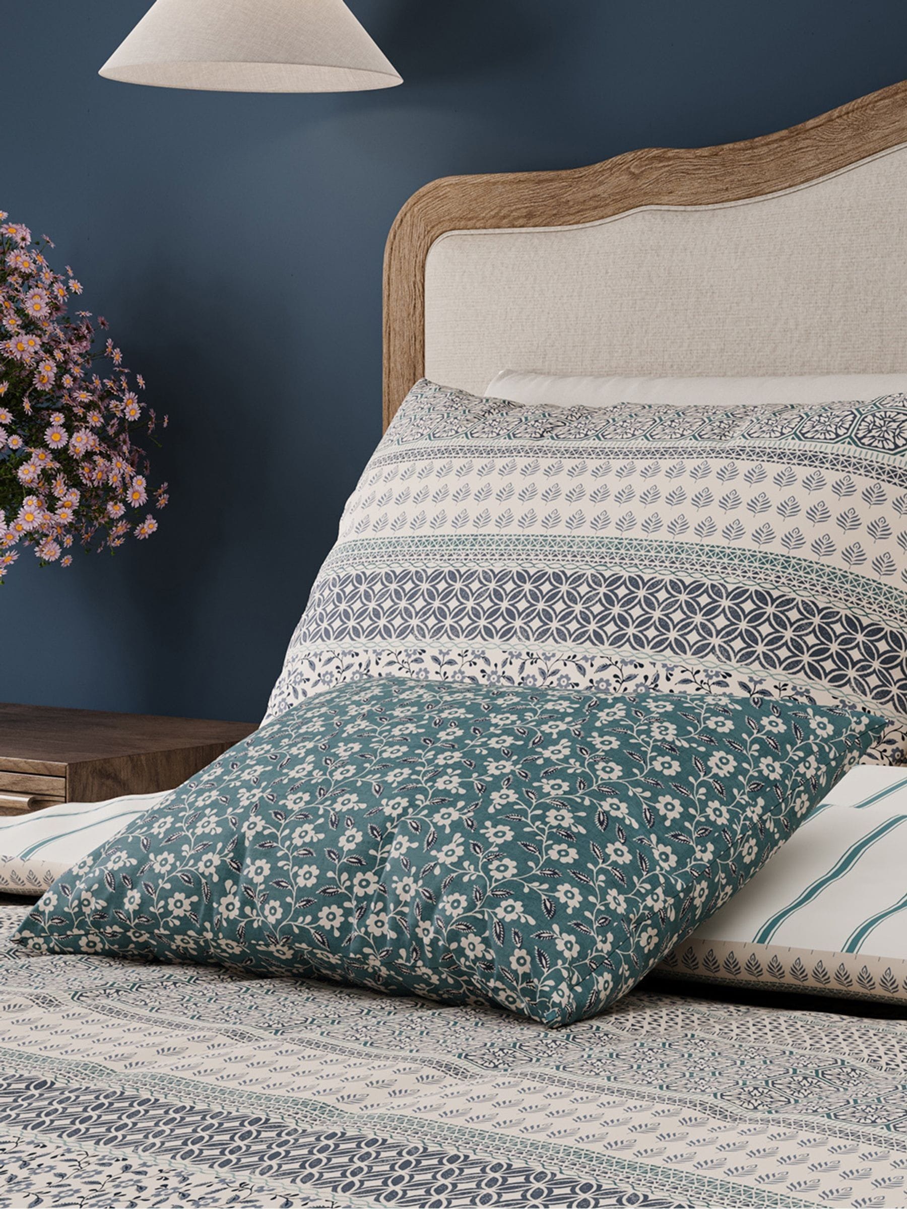 Helena Springfield blue teal folk ditsy cotton cushion 45x45cm, UK version