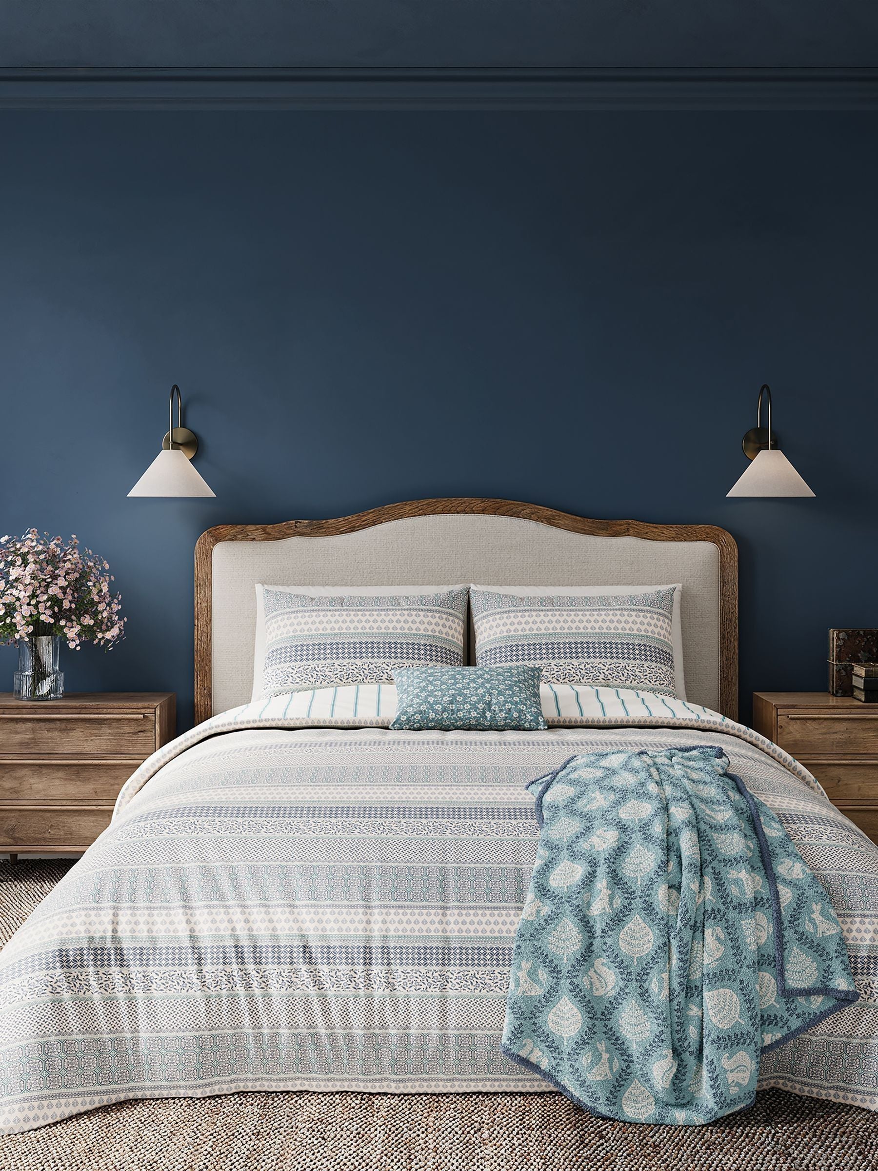 Helena Springfield blue teal folk ditsy cotton cushion 45x45cm, UK version