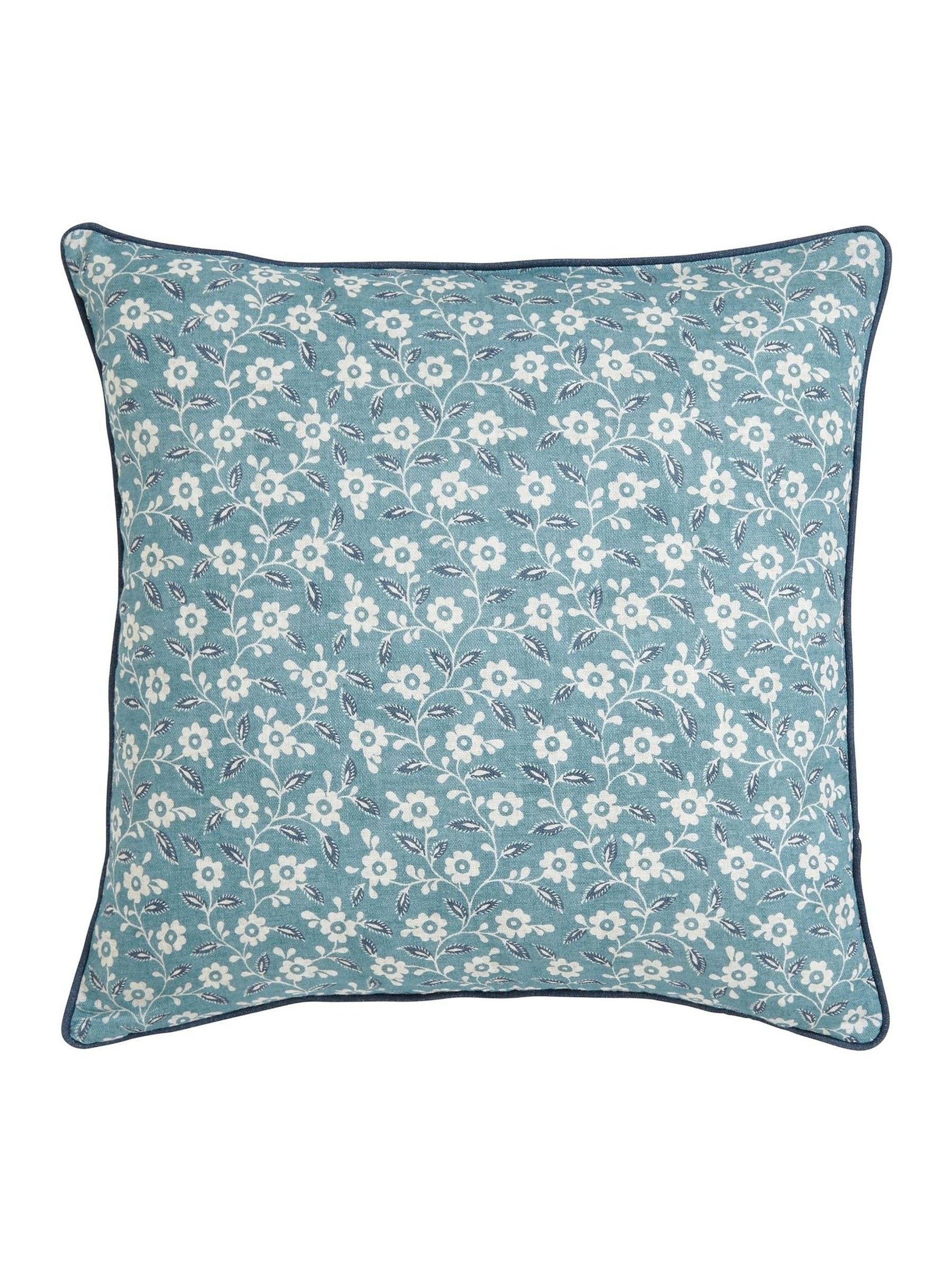 Helena Springfield blue teal folk ditsy cotton cushion 45x45cm, UK version
