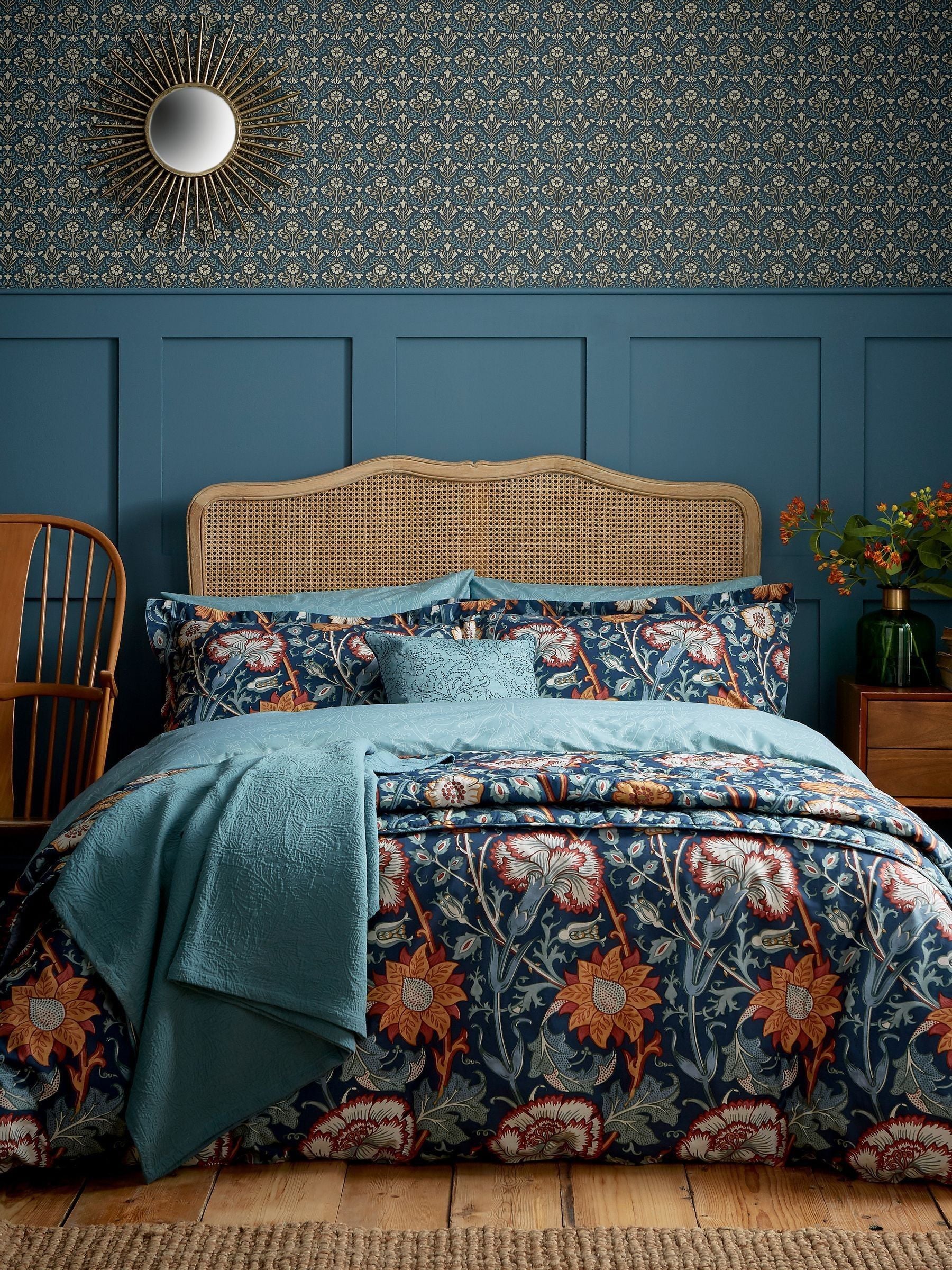 Morris & Co Teal Pink And Rose Duvet Set, imported from the UK