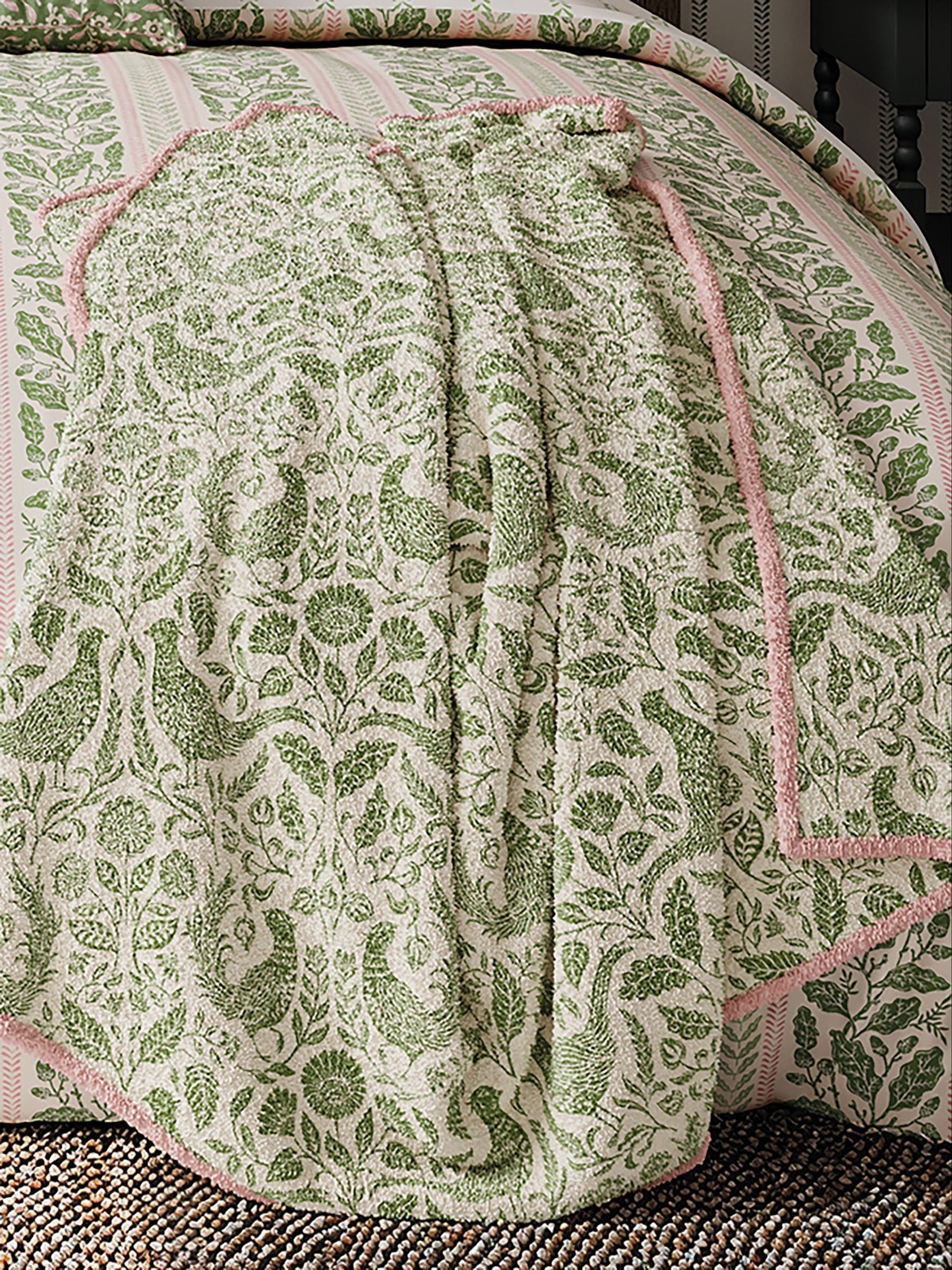 Helena Springfield fleece throw green pink pheasant pattern 140x180cm, UK version