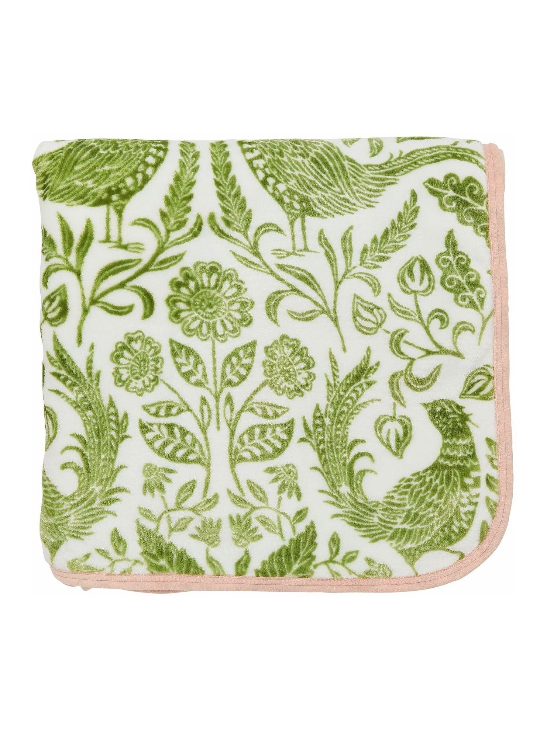 Helena Springfield fleece throw green pink pheasant pattern 140x180cm, UK version