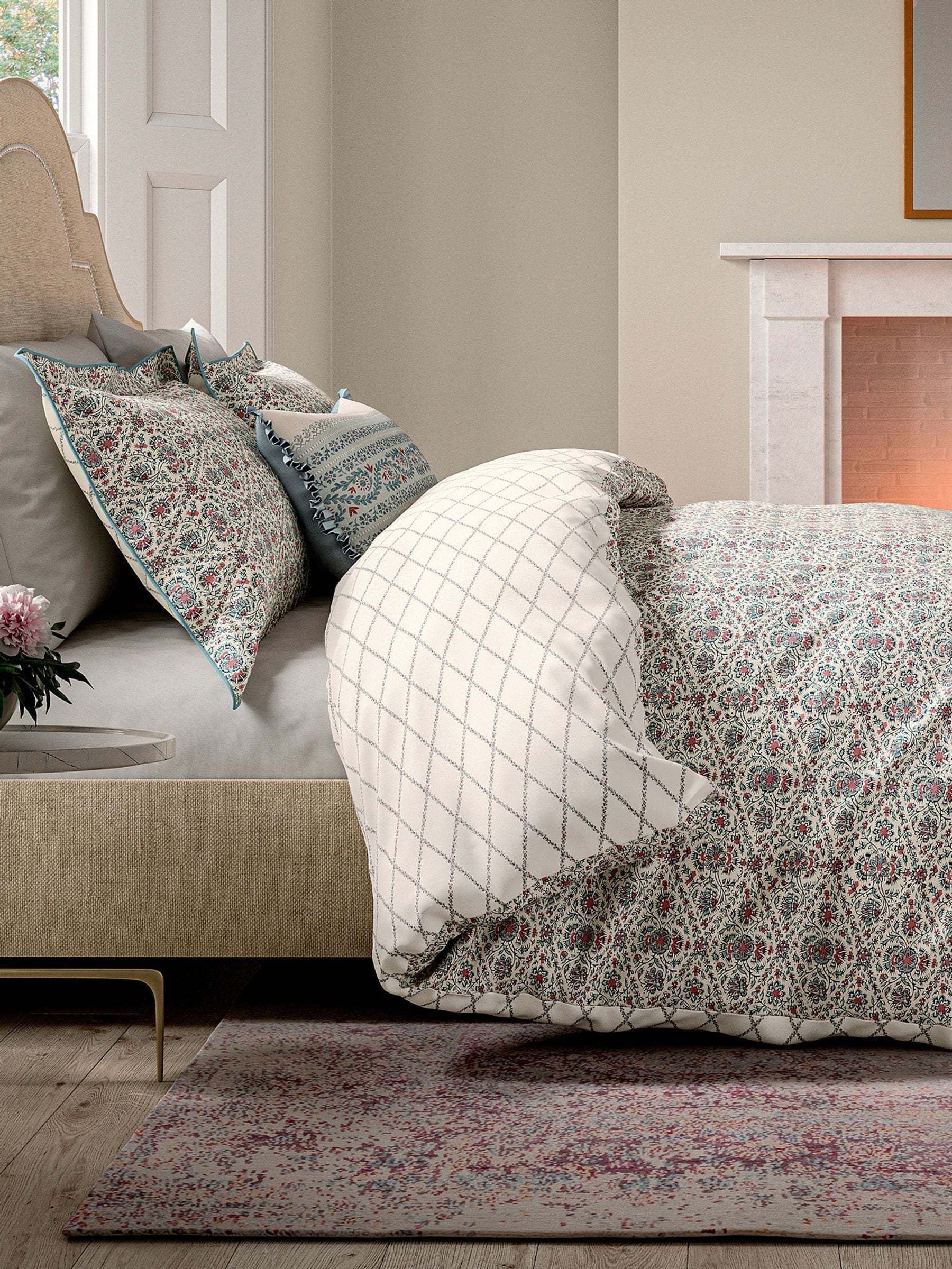 V&A red teal Indian lattice cotton duvet set (British brand)