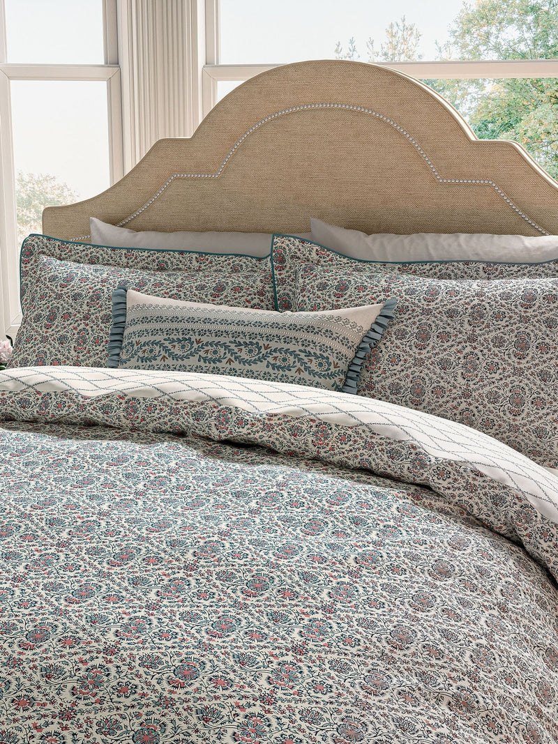 V&A red teal Indian lattice cotton duvet set (British brand)