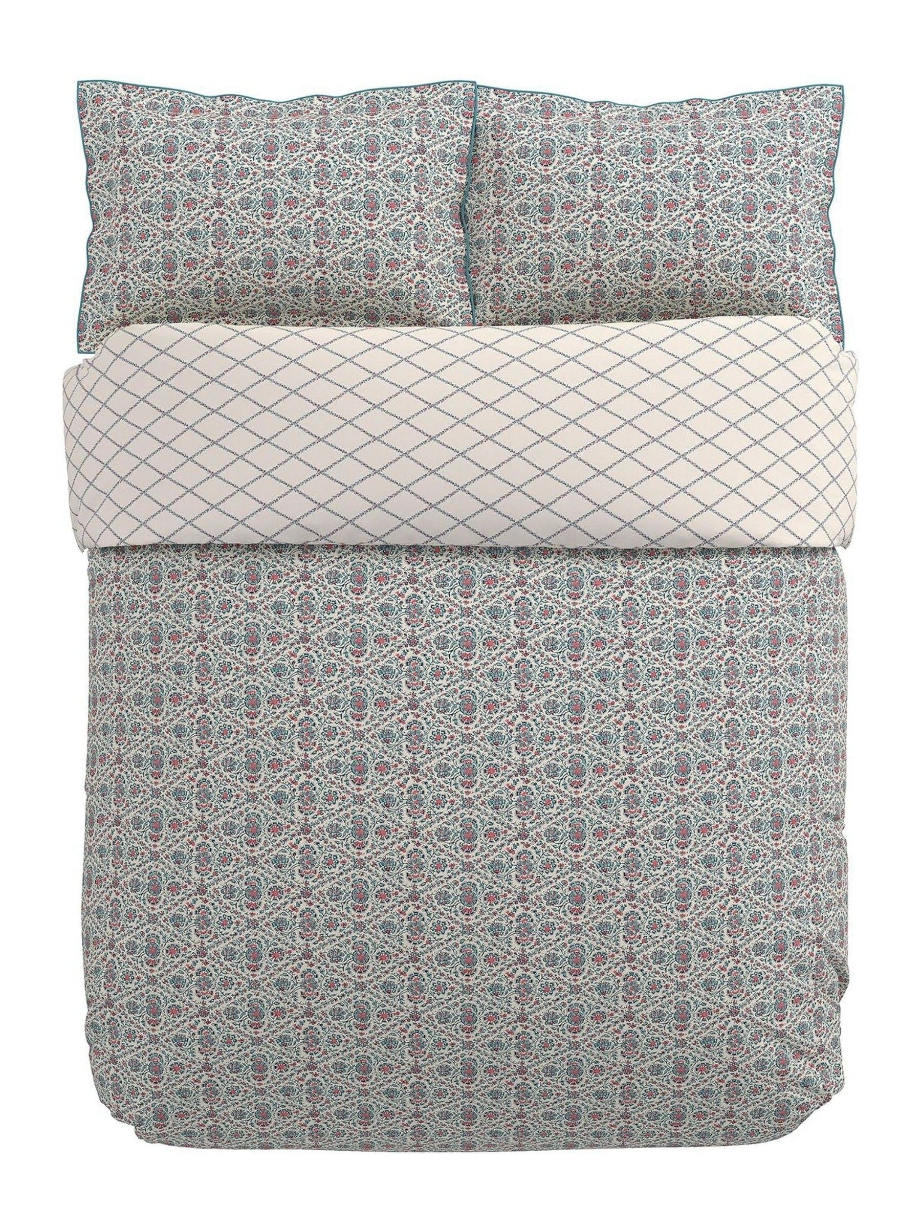 V&A red teal Indian lattice cotton duvet set (British brand)