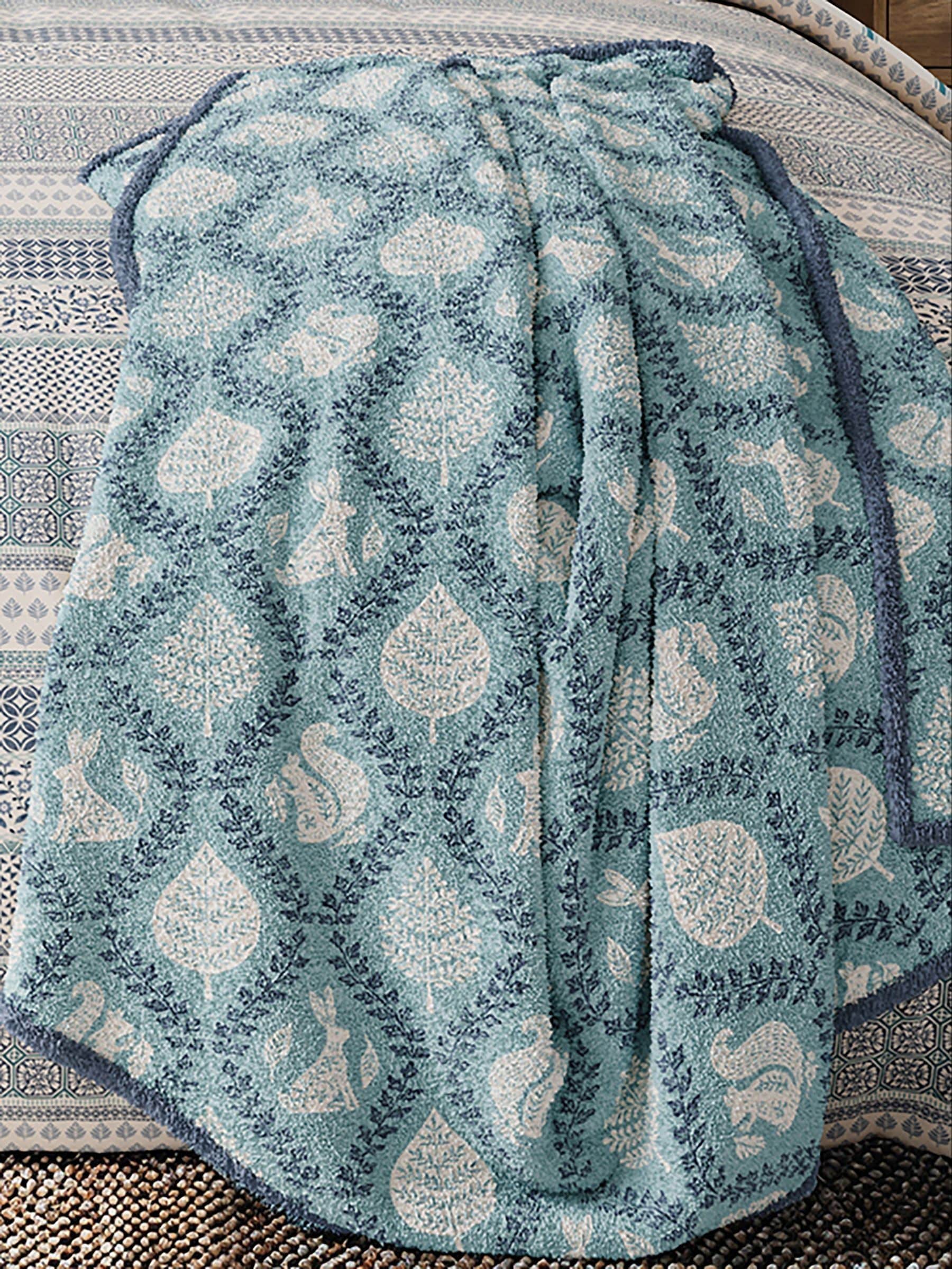 Helena Springfield fleece throw blue teal woodland trellis 140x180cm (British brand)