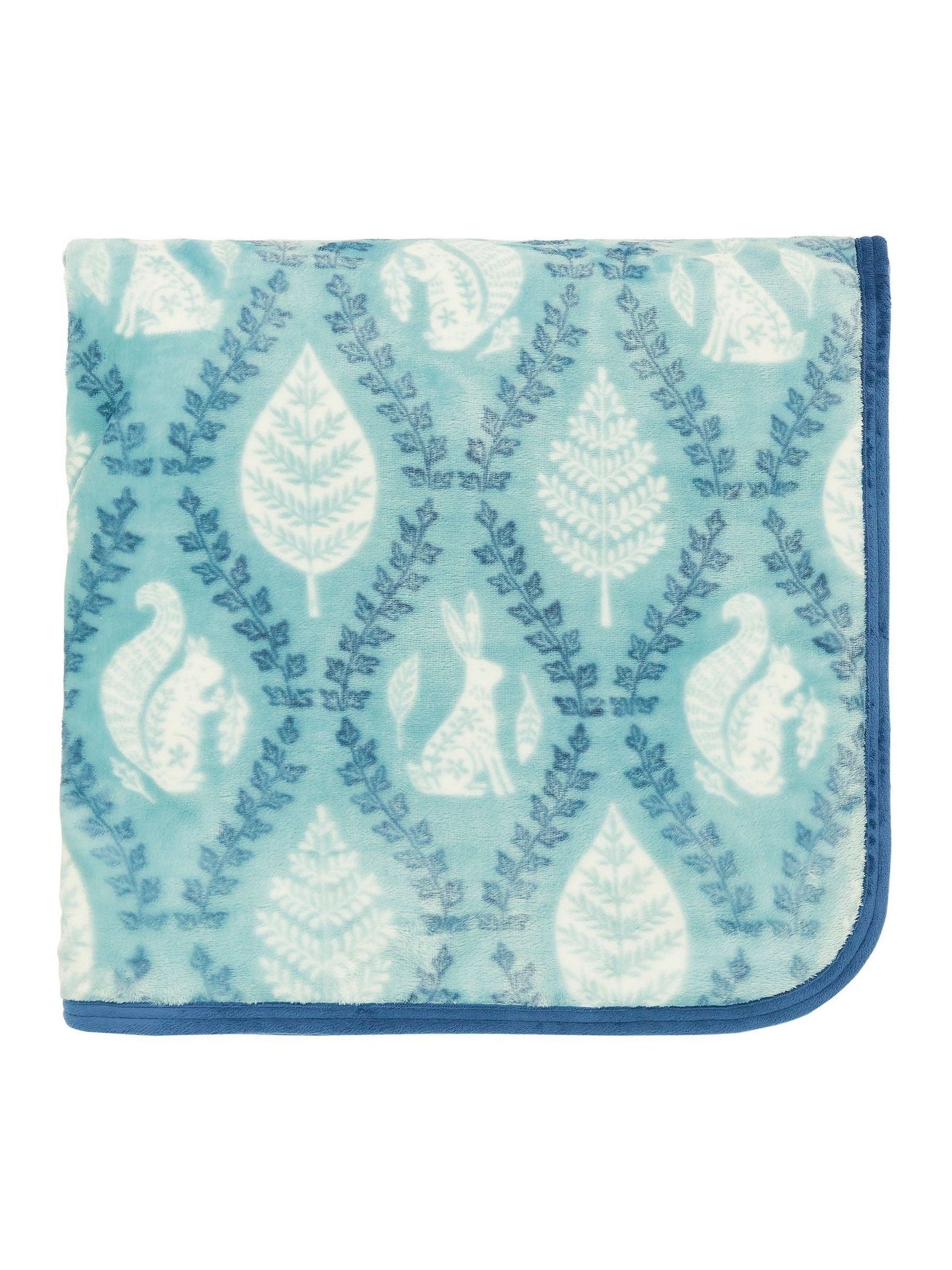 Helena Springfield fleece throw blue teal woodland trellis 140x180cm (British brand)
