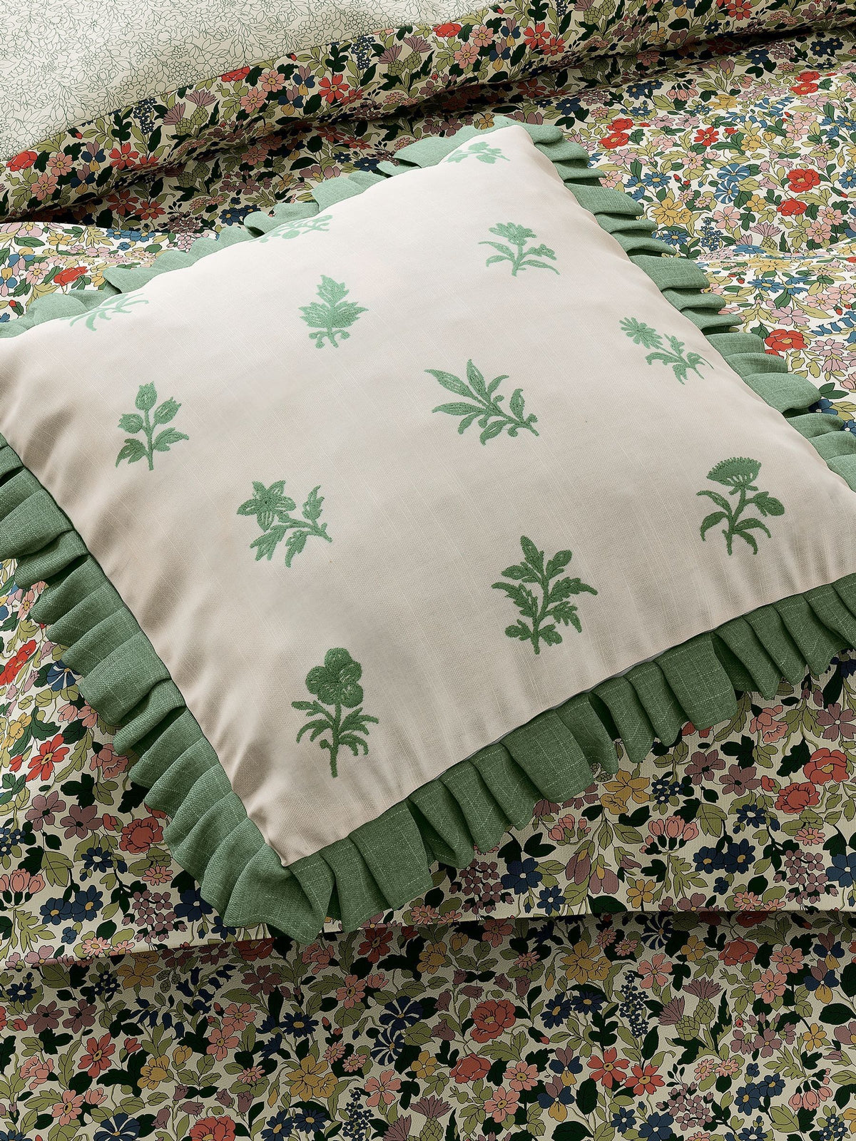 V&A Green Verdant Bouquet cushion 45cm square - British product