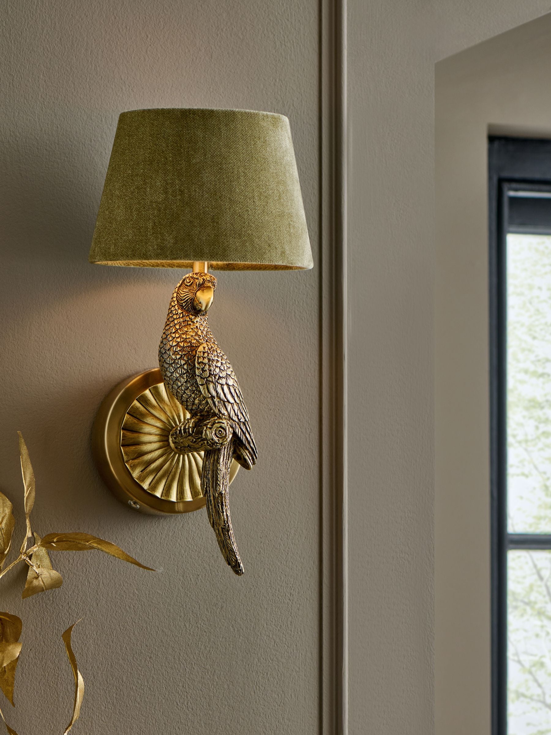 Gold Coco parrot rechargeable wall light left hand, UK version