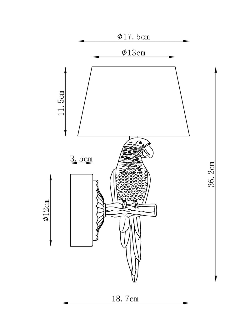 Gold Coco parrot rechargeable wall light left hand, UK version