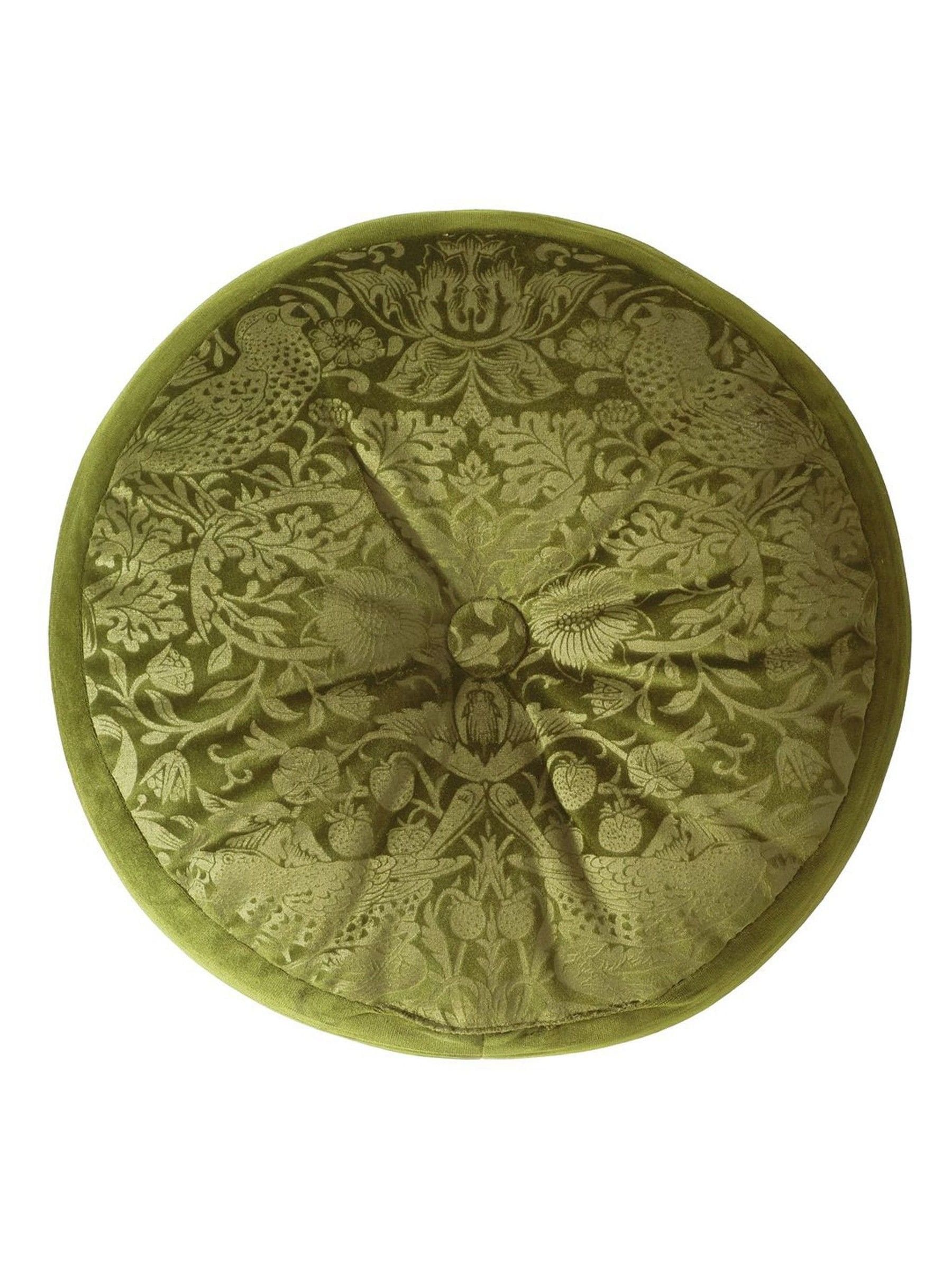 William Morris Olive Green Strawberry Thief cushion 38cm - British product