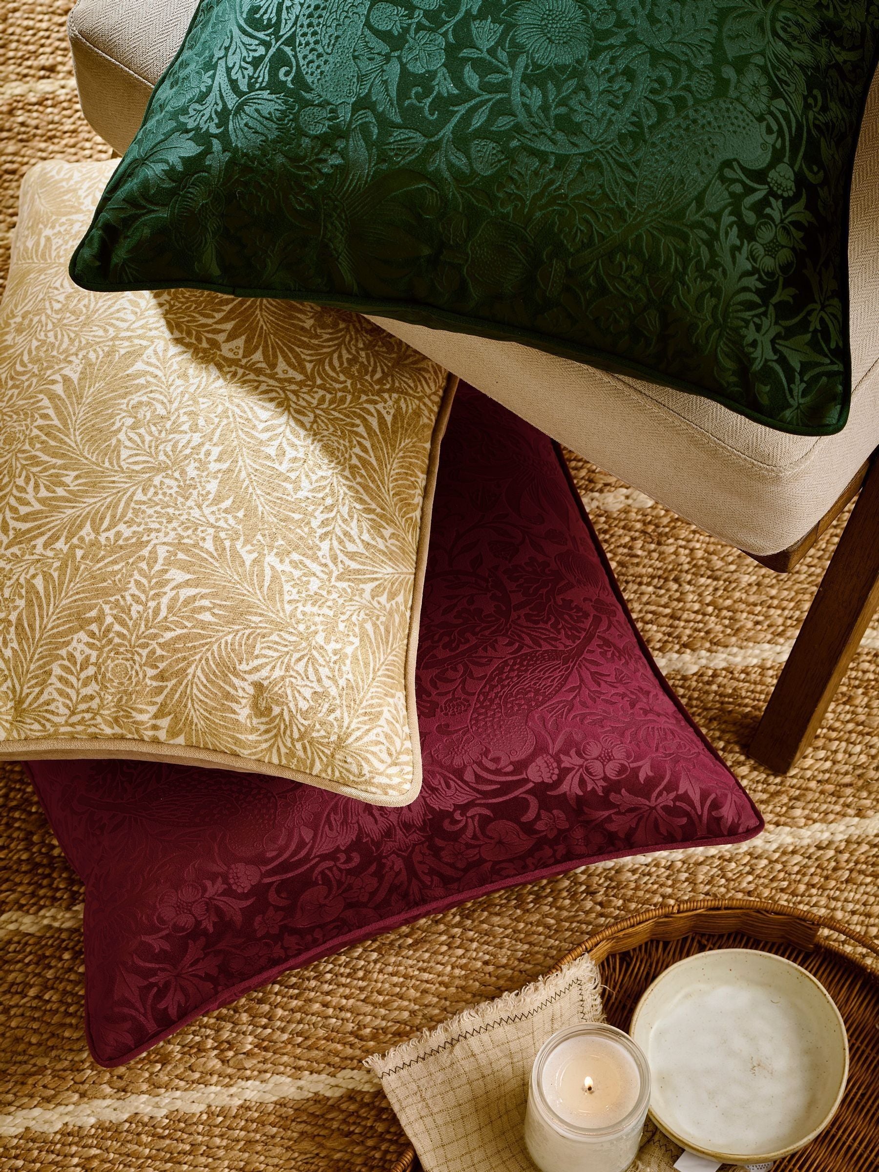 William Morris Strawberry Thief cushion Berry Red 50cm, imported from the UK