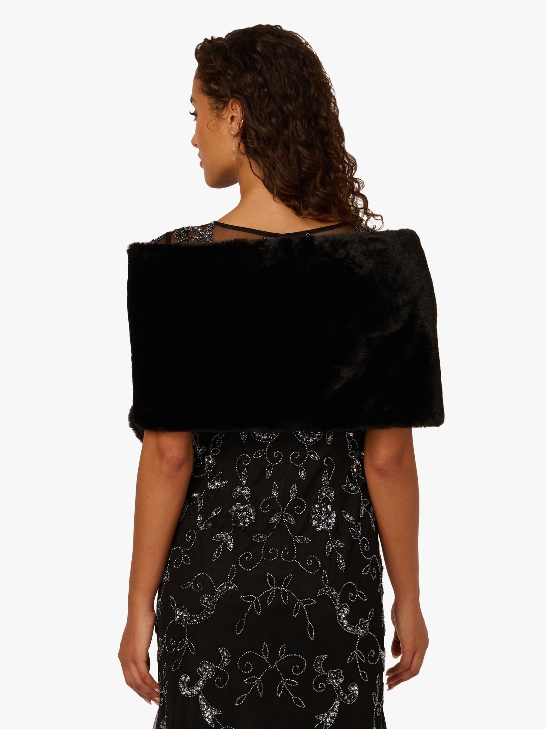 Adrianna Papell black faux fur bow cover-up (British brand)