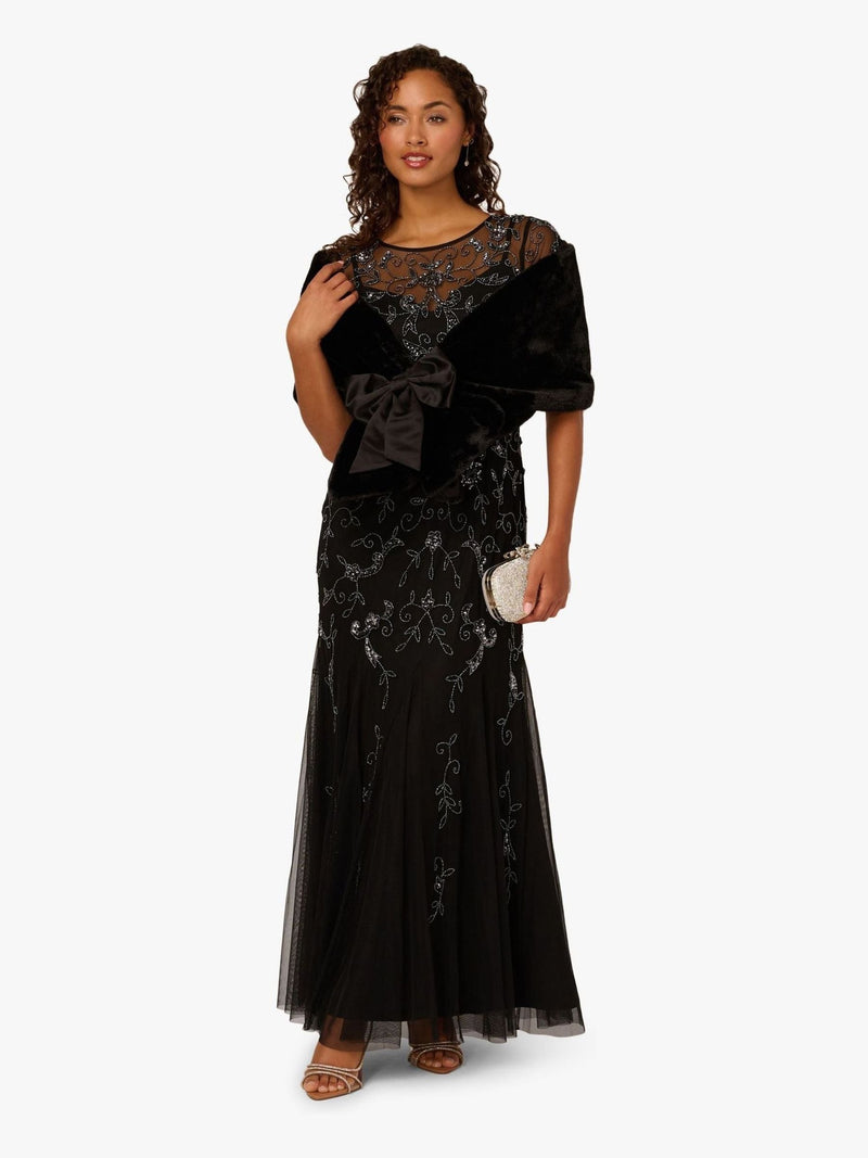 Adrianna Papell black faux fur bow cover-up (British brand)
