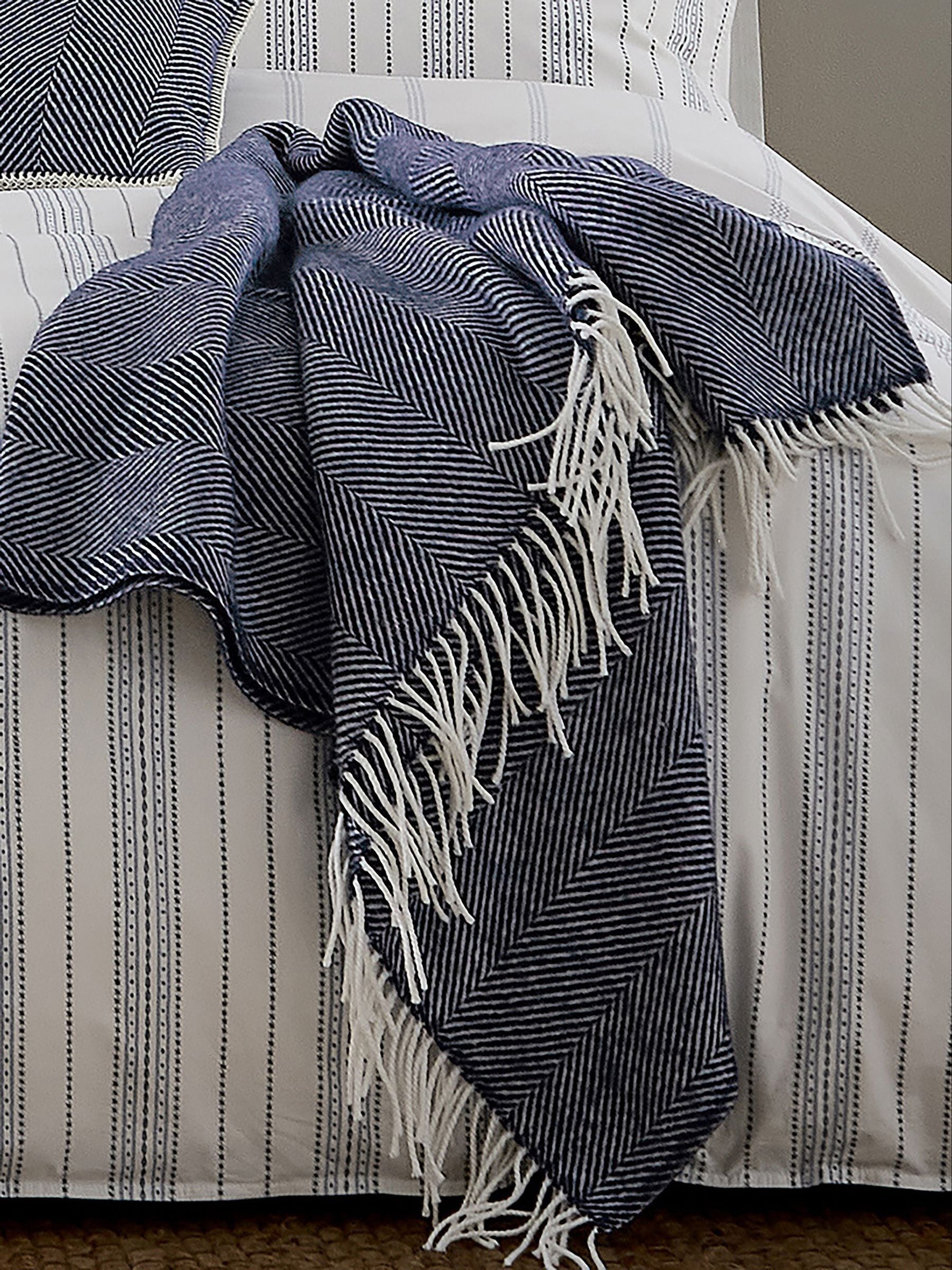 Murmur Navy Ennis wool throw, imported from the UK