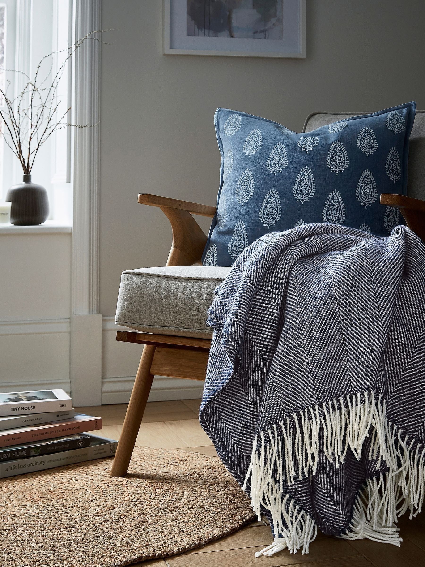 Murmur Navy Ennis wool throw, imported from the UK