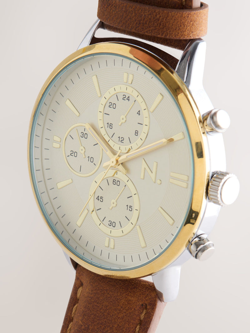 Brown N. Premium leather strap watch (British brand)