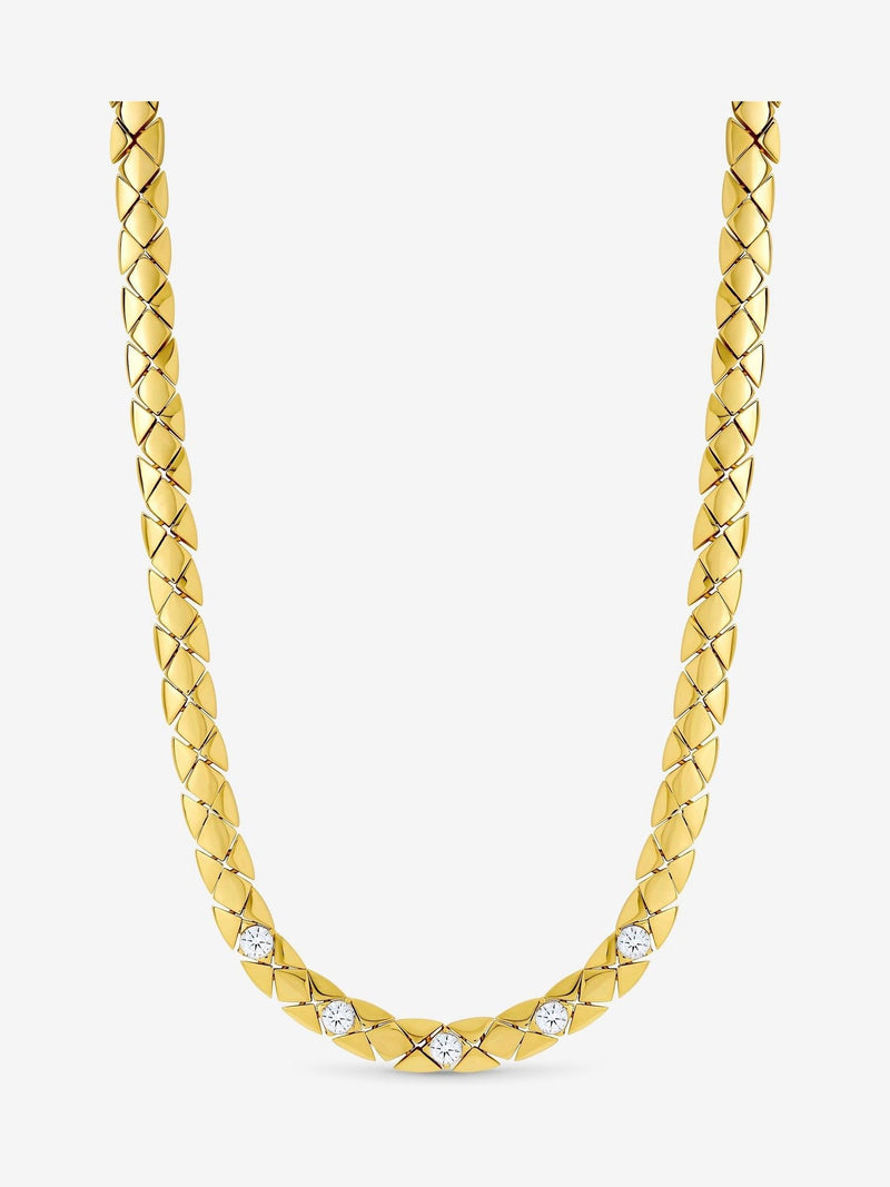 Gold Plated Crystal Flat Chain Necklace with Link Clasp, 432mm Length