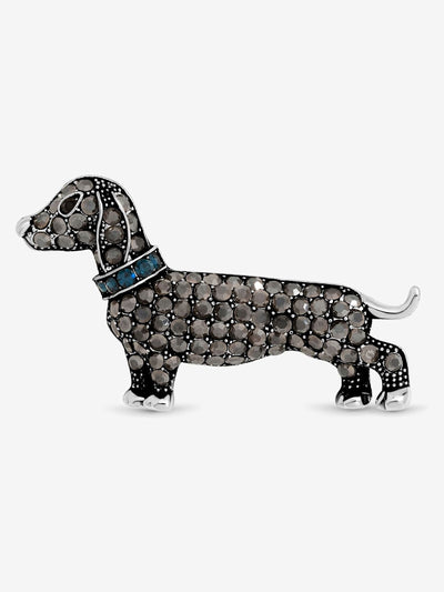 Next Silver Plated Sausage Dog Brooch with Jet Stones, 45mm Width in Gift Box- Buy online at McGrocer