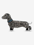 Silver Plated Sausage Dog Brooch with Jet Stones, 45mm Width in Gift Box