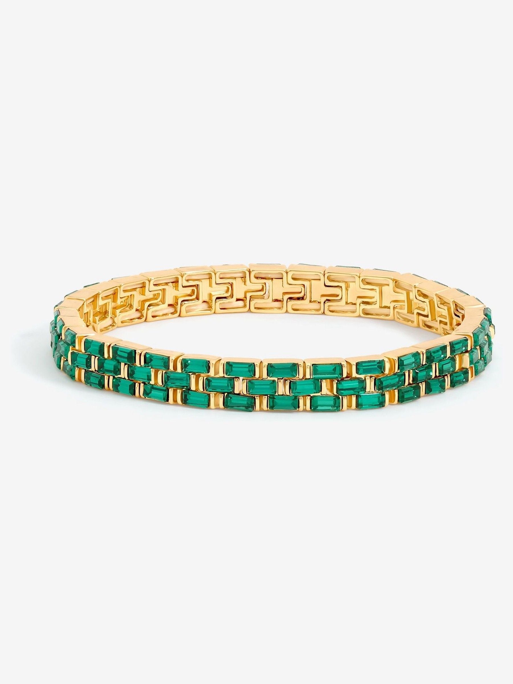 Jon Richard gold plated emerald chain stretch bracelet, 7mm wide, UK version