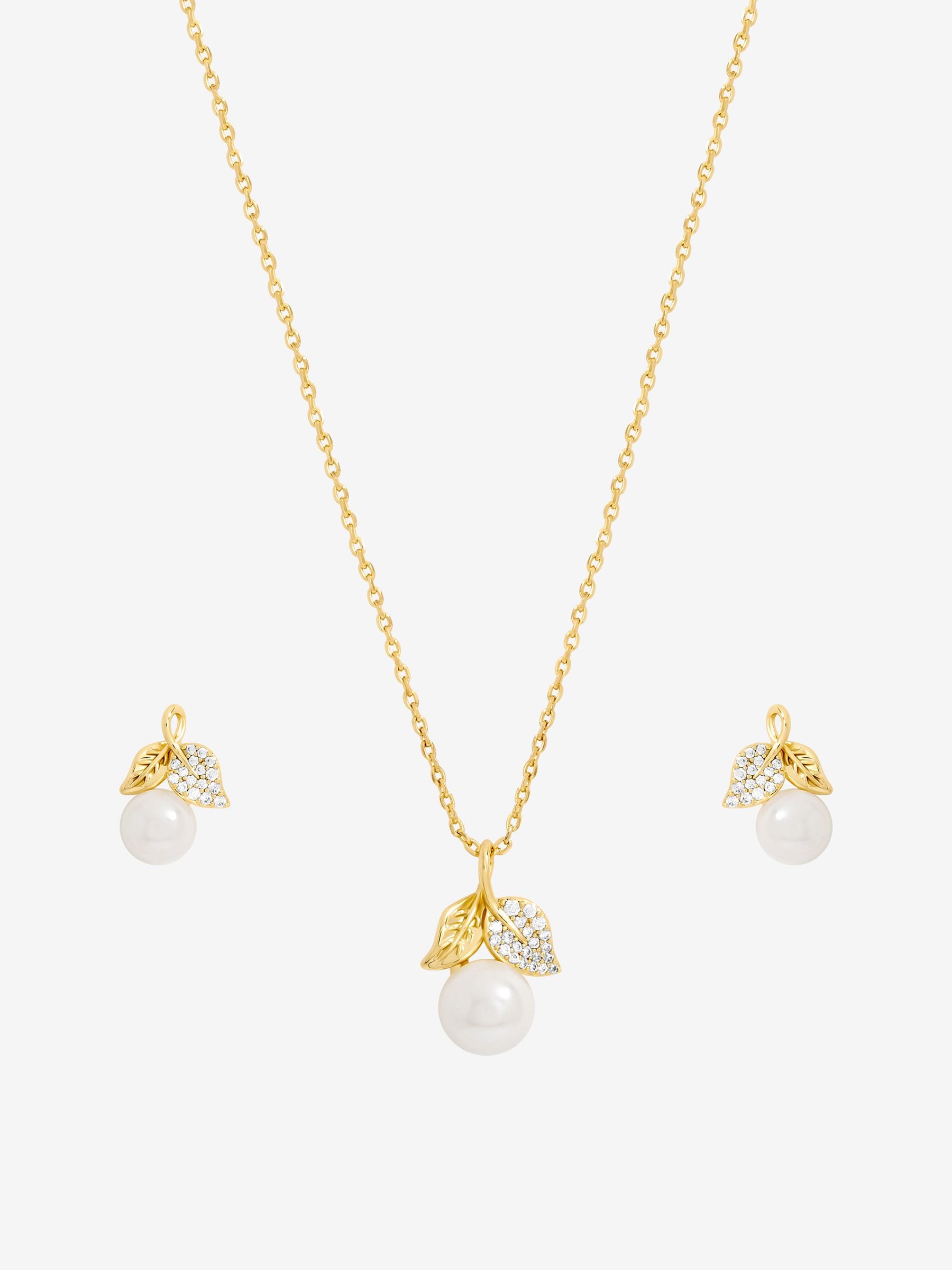 Jon Richard cubic zirconia pearl and leaf necklace set 18 inch chain, UK version